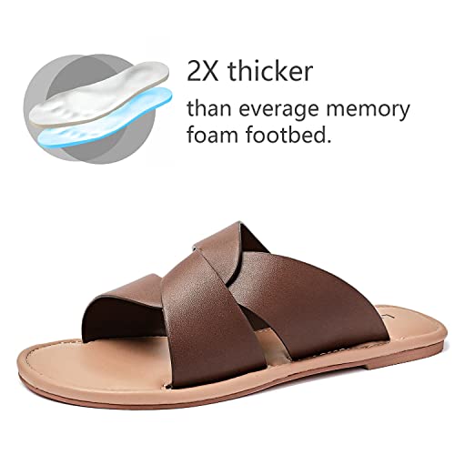 Image of Luoika Women's Wide Width Flat Slides Sandals, Strapy Slide Sandal Slip on Dressy Summer Shoes for Women.