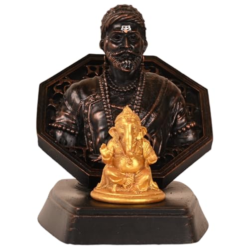 Image of KariGhar, Shivaji Rajmudra Idol Perfect for Study Table, Car Dashboard and House Warming (Ganesh Murti Colour May be Vary Golden /Saffron)