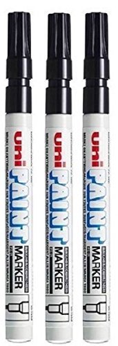 Uni Colour Fine (0.8-1.2mm) PX-21 Black Oil Paint Marker Pen Metal Glass Wood Plastic Stone Outdoor mm Metal Bullet Nib Tip (Pack Of 3) by uni-ball
