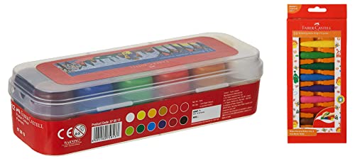 Image of Faber-Castell Poster Color Tin Box - Pack of 12 (Assorted) Kindergarten Grip Crayons - Pack of 10 (Assorted)