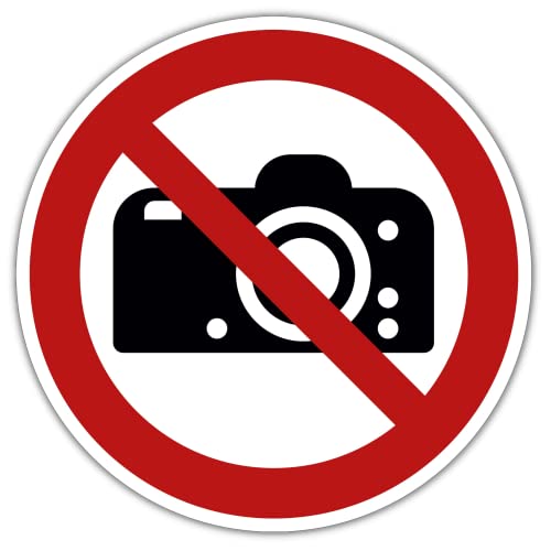 Placa de advertencia prohibida para fotografiar 30 cm de diámetro, fabricada en PVC resistente a golpes y arañazos, en blanco/negro, señal de advertencia "Fotografiar prohibido" con protección UV Cover