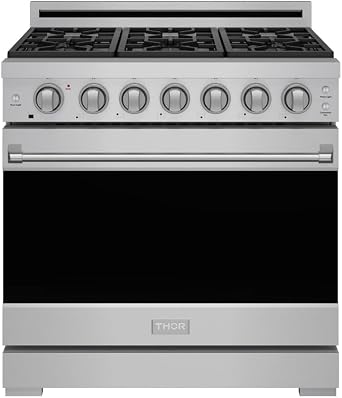 موقد غاز احترافي مقاس 36 بوصة من Gordon Ramsay by THOR Kitchen مصنوع من الفولاذ المقاوم للصدأ - طراز RSG36P