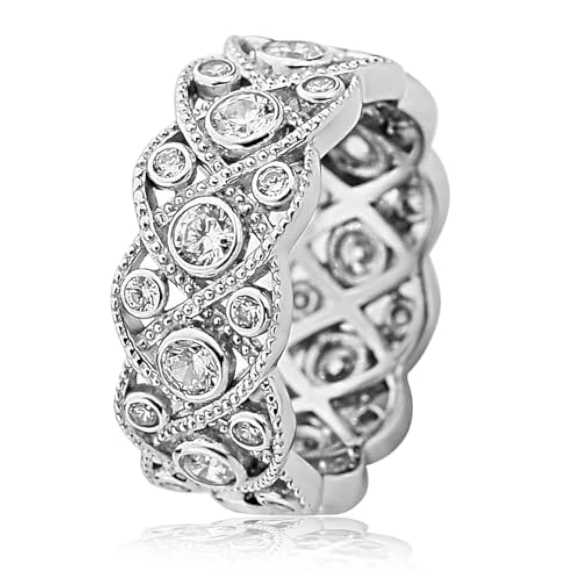 Women's Silver Plated Crystals Studded Fancy Ring, Contemporary Design