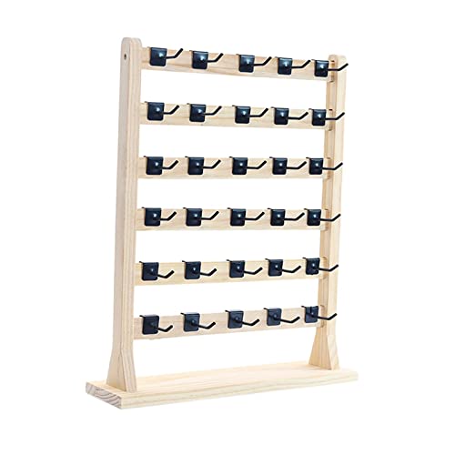 Soporte de exhibición de pendientes organizador colgante con ganchos decoración para armario A de 6 niveles, color madera, 6 niveles
