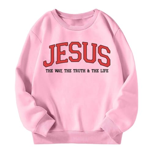 Christian Sweatshirts for Teen Girls Boys Y2K Cotton Jesus Pullover Graphic Hoodies with No Hood Winter 3-14 Years3