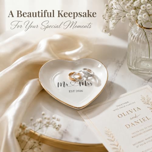 Ceramic Ring Dish for Wedding Anniversary - Mr & Mrs EST 2026 Jewelry Tray, Elegant Keepsake Gift for Couples, Ceramic Valet Tray for Jewelry Storage - Image 4