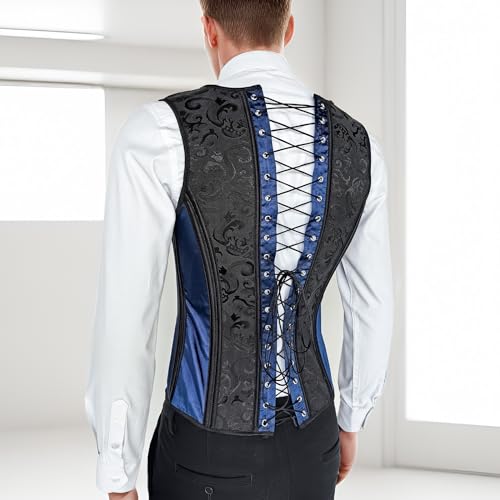 Men Corset Vest Lace Up Bones Vintage Dress Waistcoat Tight Fitting Formal Tops Party Stage Waist Trainer4