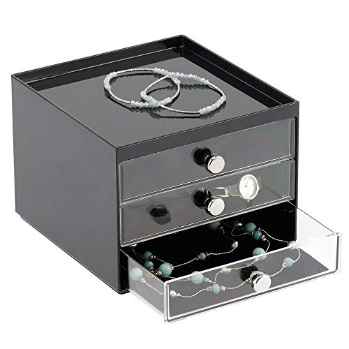 Mdesign plastic 3-drawer jewelry box - for storage on dresser, va…