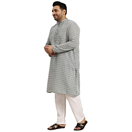 Sojanya Plus (Since1958) Men's Pure Cotton Blue Kurta with White Embroidery and White Pyjama Set2