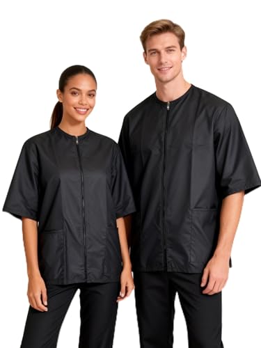 2 Pack Water Resistant Dog Grooming Smock Unisex Anti-Static Full Zipper Barber Jacket for Men and Women (Black Medium)