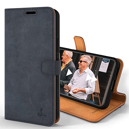 Snakehive Samsung Galaxy S22 Plus Leather Case | Genuine Leather Wallet Phone Case with Card Holder | Flip Folio Case/Cover with Stand | Compatible with Samsung Galaxy S22 Plus | (Navy)