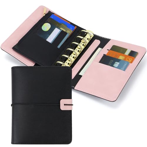 Image of MultiBey A7 PU Leather 6-Ring Binder Cover with Detachable Zipper Pouch | Portable Small A7 Binder Wallet Planner Organizer & Notebook Cover for Work & School, Aesthetic Black Binder Only