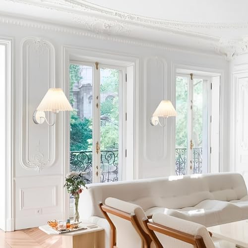 Image of Wall Sconces Indoor Wall Light Fixtures with Pleated Fabric Shade Bathroom Vanity Sconces Wall Lighting Dresser Hardwired Wall Lamps for Bedroom Living Room Corridor Porch