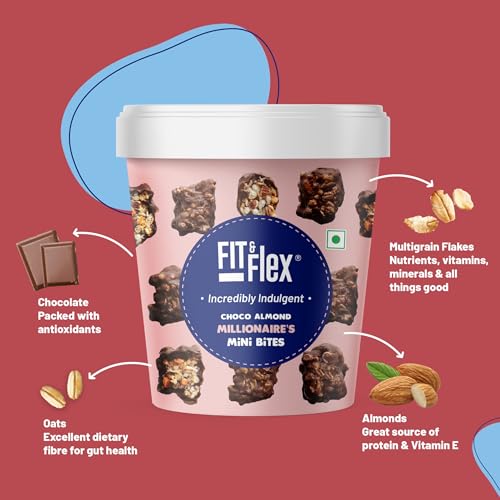 Image of Fit & Flex Choco Almond Mini Bites with Oat Rich Multigrain, High Fibre and High Protein, No Artificial Colours & Flavours Granola Bars - As Seen on Shark Tank India - 70 g (Pack of 1)
