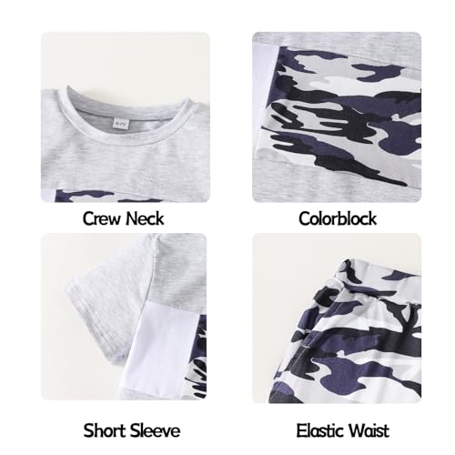 Image of OLMRJKD Boys 2 Piece Outfits Color Block Clothes Short Sleeve T Shirt and Camouflage Pants Summer Clothing Sets