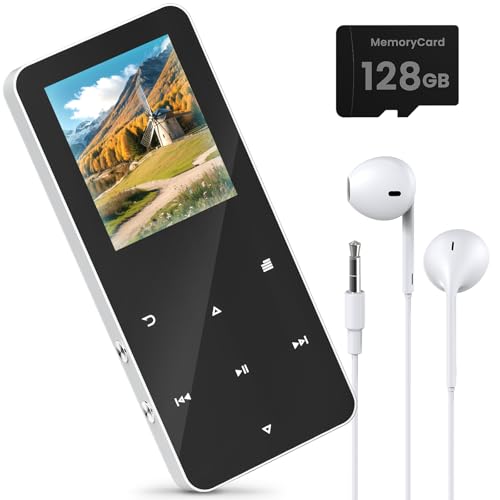 128GB Mini MP3 Player Bluetooth,MP3-MP4 Spieler mit Lautsprecher,Kopfhörer,TF-Kartenslot,Abspielgerät Für Hörbücher, 1.8 Farbbildschirm,Mini Radio,Video,Sprachaufzeichnung,mit Sportarmband