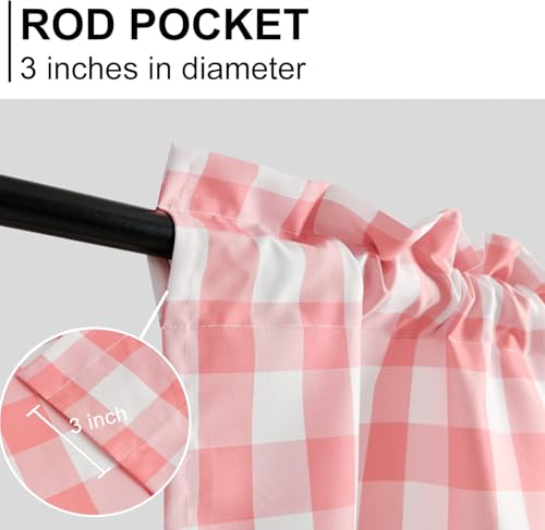 Cortinas semitransparentes de diseño a cuadros, cenefa de cocina rosa y blanco 5