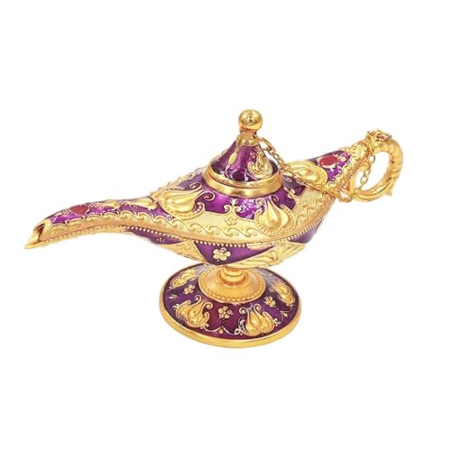 Hourwof Vintage Aladdin Magic Genie Lamp Arabian Nights Costume Prop Lamp for Wedding Theme Party Legend Wishing Light for Home Tabletop Decor Halloween Christmas Birthday Gift Small Purple
