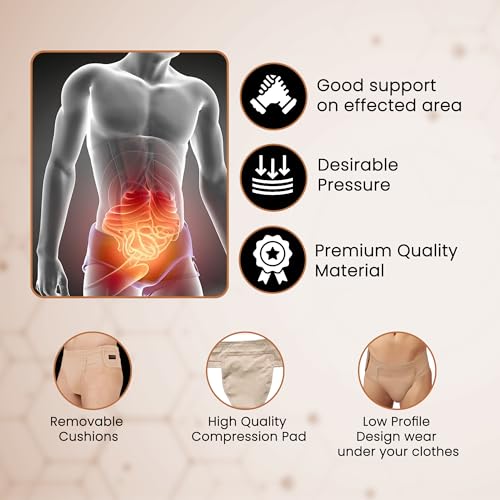 Image of Inguinal Hernia Supporter |HIGH COMPRESSION || Hook & Loop Closure || Scrotum Support || Gym & Daily Use Supporter || Relieve Pain and Swelling || Stretchable || Cotton-Lycra Fabric || Breathable Cotton-Lycra (Beige, XS)