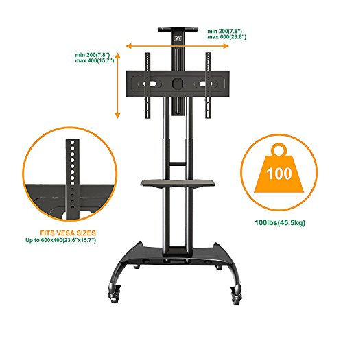 Image of MX Heavy Duty TV Wall Mount Stand for 32-65 inches LED /LCD /Monitor Screen's Full Motion 180 Rotatable Universal Wall Mount Bracket (Mobile TV Cart Floor Stand with Locking Wheels, 32 inch-65 inch)