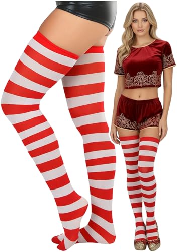 Image of ToBeInStyle Women's Vibrant Horizontal Wide Striped Thigh High Stockings