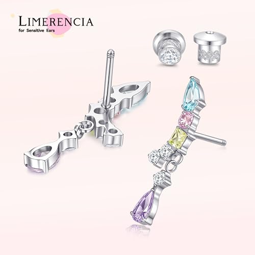 Limerencia Hypoallergenic Titanium Screw Back Earrings Implant Grade Cubic Zirconia G23 20G Ear Crawler Studs Earrings for Sensitive Ear Cartilage Jewelry4