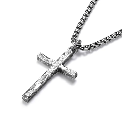 MUSECLOUD Silver Cross Necklaces for Men - Stainless Steel Box Chain with Oxidized Sterling Silver Cross Pendant | Mens 925 Sterling Silver Crucifix Necklaces Jewelry for Father Day 20 Inches