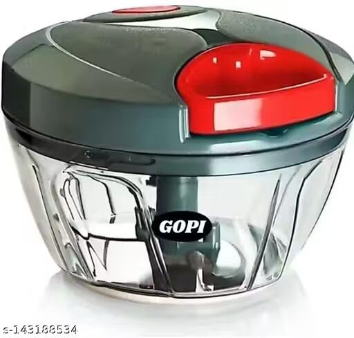 Image of Gopi by GopiStore Mini Plastic Handy Chopper with 3 Stainless Steel Blades & Pull Handle for Vegetables and Fruits