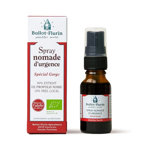 Ballot-Flurin - Spray Nomade d'Urgence - Spécial gorge - Action Intense - Propolis et Miel BIO - Fabriqué en France - 15 ml