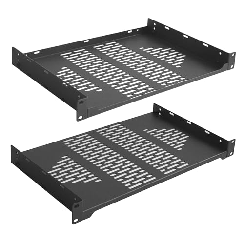 RIVECO 2 PCS 10 Rack Shelves for 19 inches Network Rack & Cabinets 1U Rack Mount Shelf Vented Cantilever Tray for Server IT & Sound Equipment