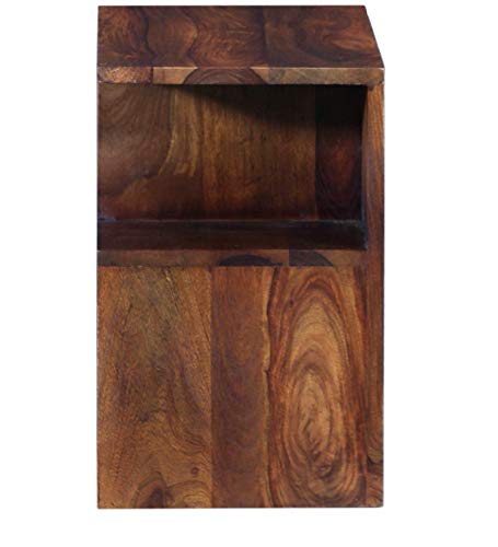 Image of DEMIWALL Solid Sheesham Wood Bedside Table | Wooden Bed Side Tables with Drawer | Nightstand Side Table for Bedroom | Night Stand End Table with 2 Drawers & Shelf Storage for Home | Teak Brown Finish