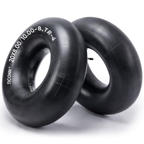 TICONN 20x8.00-8, 20x10.00-8 Inner Tube, 2 Pack Inner Tire Tube for Wheelbarrow Tires, Replacement Tube with TR-4 Straight Valve Stem for Wheelbarrows, Lawn Mowers, Garden Tractor, ATVs, Tractor