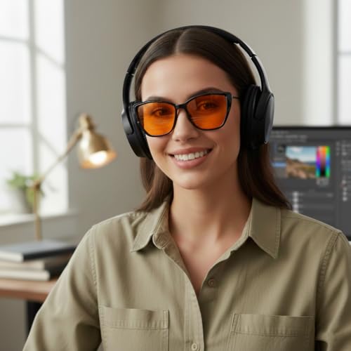 Image of Blue Light Blocking Glasses Cat Eye Orange Tinted Computer Gaming Eyeglasses UV Ray Filter Easier Sleep and Migraine Relief Women AB3304 (Black Frame Orange Lens)