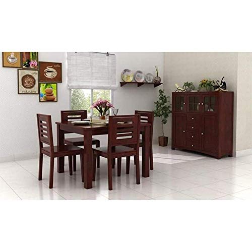 Image of Sheesham Wood Dining Table 4 Seater Set with Chair | Dining Table Set | 4 Seater Dining Table | Dining Table 4 Seater | Dining Room Set | Wooden Furniture | Mahogany Finish