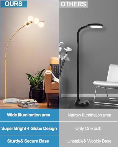 Image of Lightdot 63IN Gold Floor Lamp 4-Lights Globe LED Floor Lamps with 3000K Soft Warm Golden for Wedding /Party, Modern Tall Lamp for Living Room /Bedroom /Sofa Beside /Corner Decor (Bulbs Included)