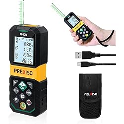 PREXISO Laser Measuring Tool Rechargeable, 265Ft Green Laser Distance Meter | Laser Measure with Angle Sensor, 30 Sets Data Storage, 1/4