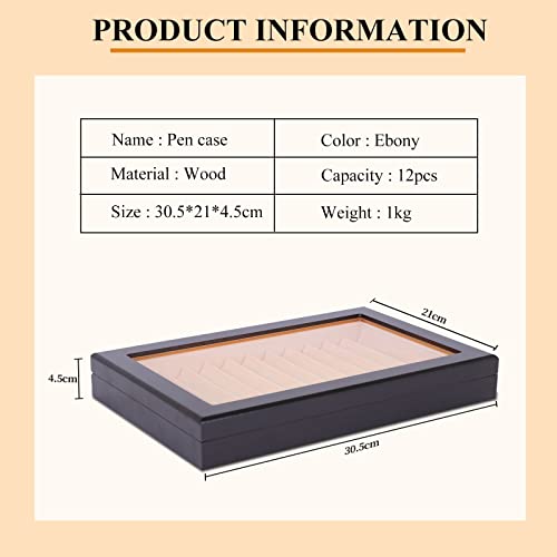 Wood Pen Display Box 12 Pen Storage Organizer Fountain Pen Collector Case Display Case (Ebony) #TOP1