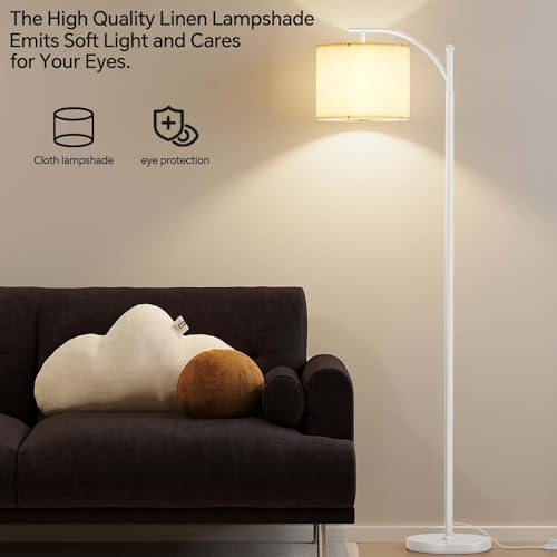 Image of SUNMORY Arc Floor Lamp, Modern Floor Lamp with 9W 3 Color Temperatures Bulb, Metal Standing Lamps with Adjustable Hanging Lampshade, Tall Floor Lamps for Living Room, Bedroom, Office