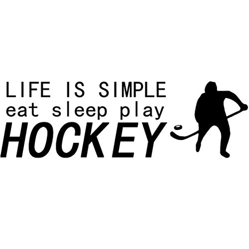 Bibitime Life Is Simple Eat Sleep Play Hockey Signs Sayings Quotes Athlete Silhouette Vinyl Sticker For Sport Boys Fans Bedroom Wall Decal #TOP2