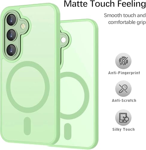 Image of Elzzi Magnetic Magsafe for Samsung S24 5g Case, Upgraded [Full Camera Protection] [Compatible with Magsafe] [Translucent Matte] Shockproof Protective Phone Case for Men & Women - Light Green