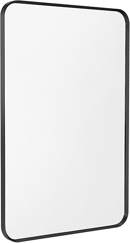Minuover Espejo de montaje en pared para baño, espejo rectangular de tocador rectangular con marco de metal negro cepillado (16 x 20 pulgadas, negro)