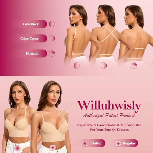 Low Back Bra for Women-Seamless Invisiable Backless Bras-Lightly Lined Open Back Halter Multiway Low Cut Bra4
