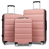Kono 3 Pieces Hard Shell Luggage Suitcase Set PC+ABS Expandable Handle Lightweight Trolley Travel with 360 Spinner Wheels TSA Lock 20" 24" 28" (Nude)
