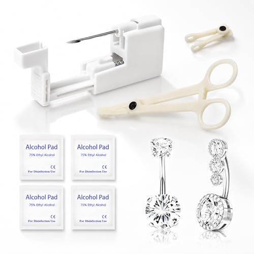 Rayyl 13G Belly Button Piercing Gun Kit - Surgical Steel Belly Piercing Gun with 2Pcs Comfort-Fit Navel Belly Button Rings Disposable Tools & Friendly Accessories at Home