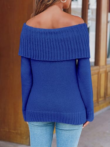 Image of Saodimallsu Womens Off The Shoulder Sweaters Oversized Long Sleeve Loose Ribbed Knit Fall Trendy Pullover Tops
