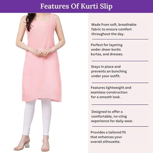 Image of Women Cotton Inner Slip | Soft Camisole for Kurti & Dress | Full Length Sleeveless Underslip | Comfortable Shimmies Tank Top Innerwear | Summer Undergarment Lined Slip (Peach)