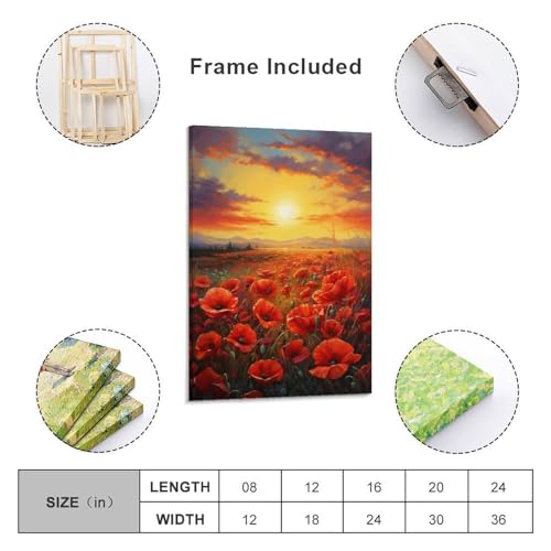 Tableau fleurs rustiques abstraites sur toile encadrée coquelicots sauvages