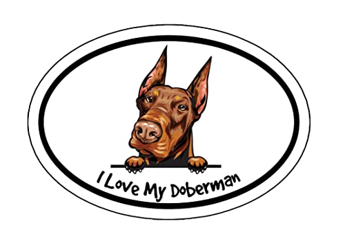 WickedGoodz Oval I Love My Doberman - Imán para nevera con diseño de raza de perro marrón