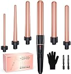 Long Barrel Curling Iron Wand Set - BESTOPE PRO 6 in 1 Curling Wand Set with Ceramic Barrel for Long Hair, 0.35"-1.25" Interchangeable Hair Wand Curler, Dual Voltage, Include Glove & Clips