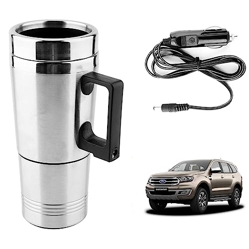 Image of Oshotto 12V Stainless Steel Car Heating Kettle /Mug, Travel Friendly electric Tea /Coffee maker Compatible with Ford Endeavour (300ml) - Silver